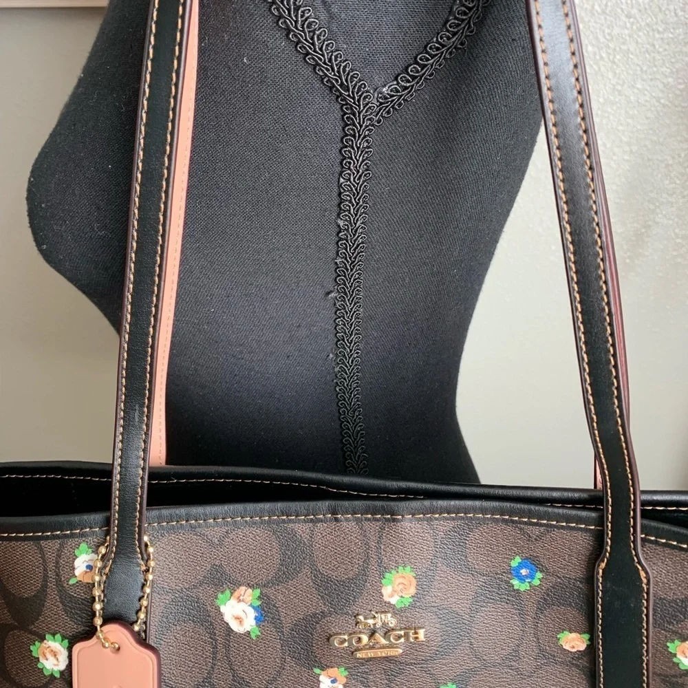 Coach Signature Vntg Rose Tote Brown Black Multicolor Sz 13Lx 11 1/2H x …